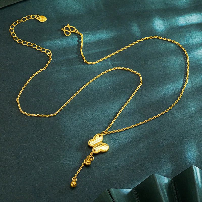 Luxury 24K 9999 Pure Gold real gold Butterfly Bracelet Necklace Two-piece Women's Necklace