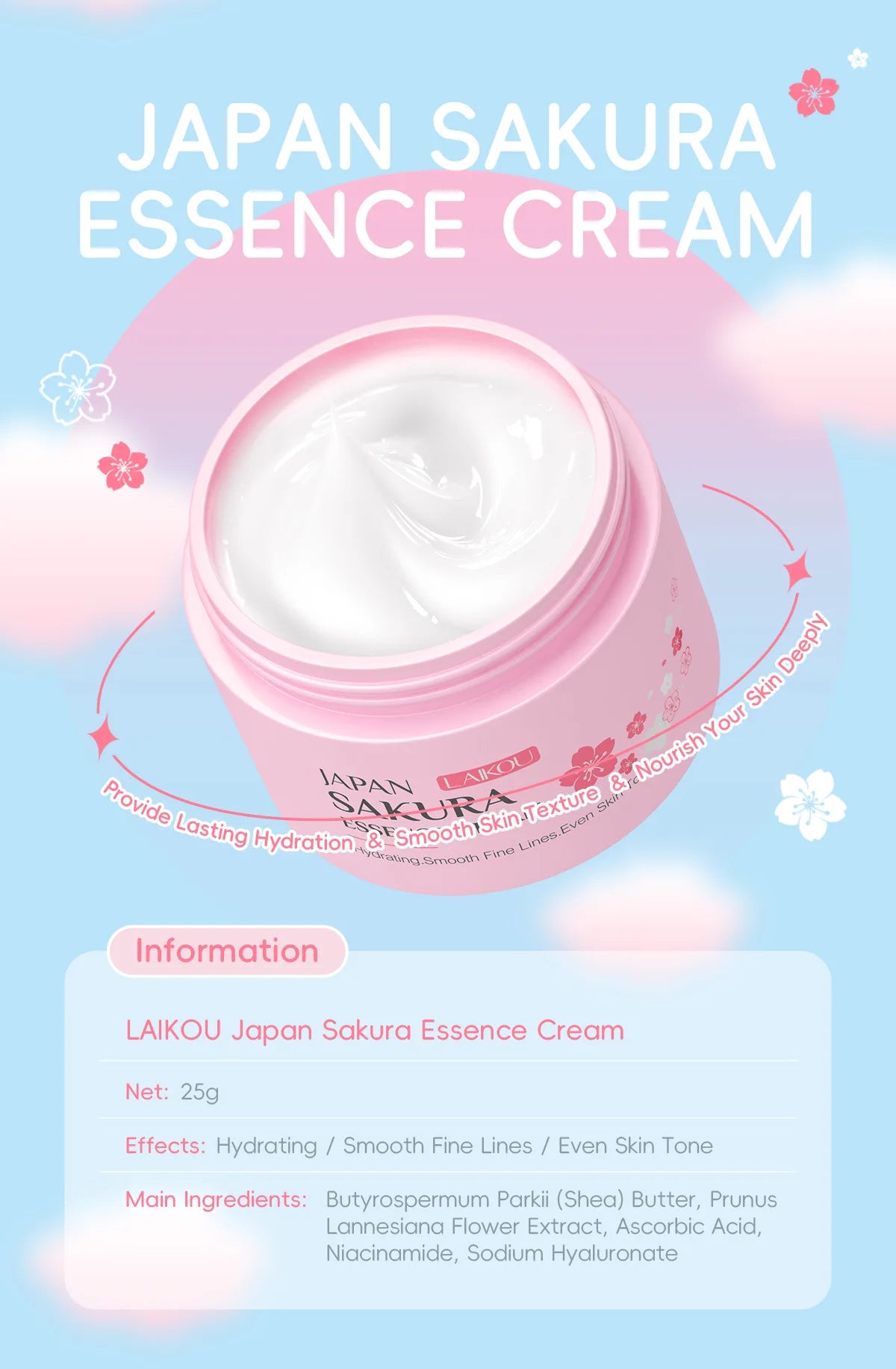Laikou Sakura Essence Face Cream Anti-aging Remove Wrinkles Rich Cream Moisturizing Facial Serum Day Cream Winter Skincare