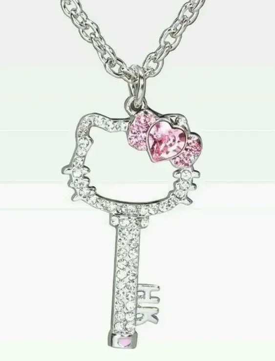 Sanrio Hello Kitty Necklace Anime Character Pink Peach Heart Crystal Cat Push-Pull Bracelet Pendant Couple Decoration Girl Gift