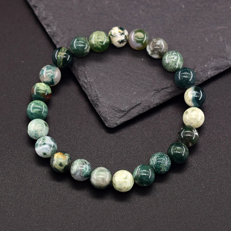 Genuine Tree Patterned Agates Beads Bracelet Woman Real Natural Moss Agates Bracelets Man Energy Stones for Healing Fengshui