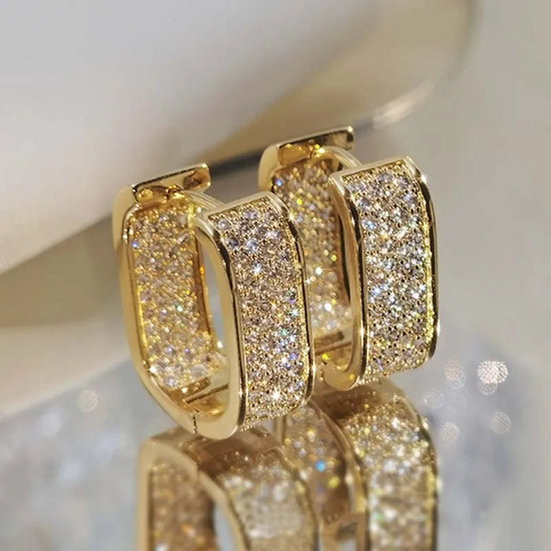 Stainless Steel Gold Silver Color Square Hoop Earrings for Women Luxury Shiny CZ Zircon Geometric Earrings Wedding Jewelry