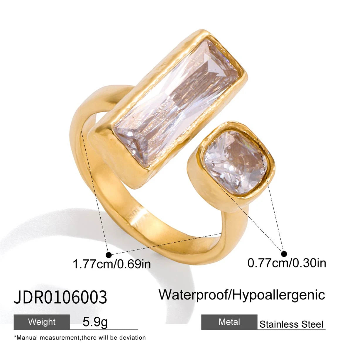 Uworld Minimalist 18K Gold Color Plated Stainless Steel Geometric Zircon Flower Ring Stackable Texture Ring Women's Jewelry
