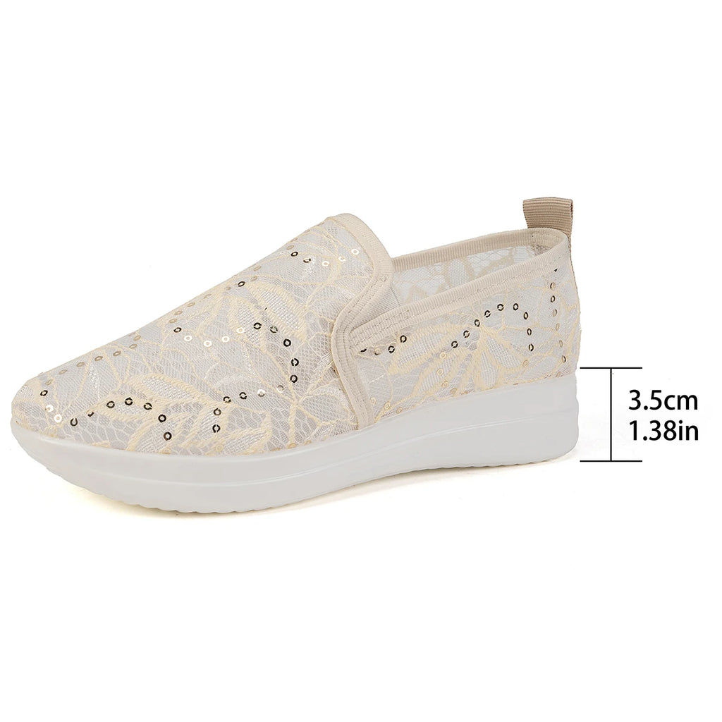 Lace Flats Platform Women Sport Shoes Mesh Breathable Sneakers Summer New Casual Sandals Running Beach Shoes Size 36-43
