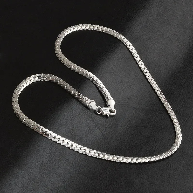925 Sterling Silver 6MM Full Sideways Chain Necklace for Women Men Fashion 8/18/20/22/24 Inch Jewelry Sets Wedding Jewelry Gift