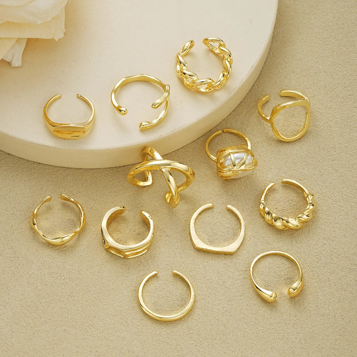 12 Pcs/Set Fashion Gold Color Irregular Geometric Open Rings For Women Men Punk Metal Adjustable Knuckle Joint Ring Jewelry Gift