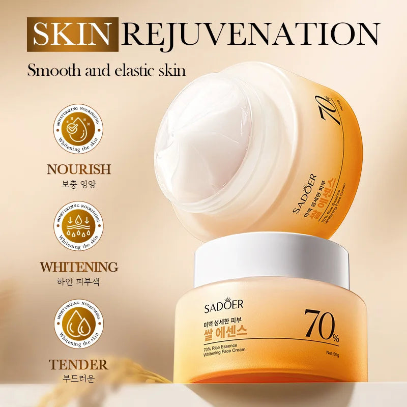 SADOER Rice Essence Face Cream Whitening Moisturizing Nourishing Anti-Aging Anti Wrinkle Facial Cream Korean Skin Care Cosmetics