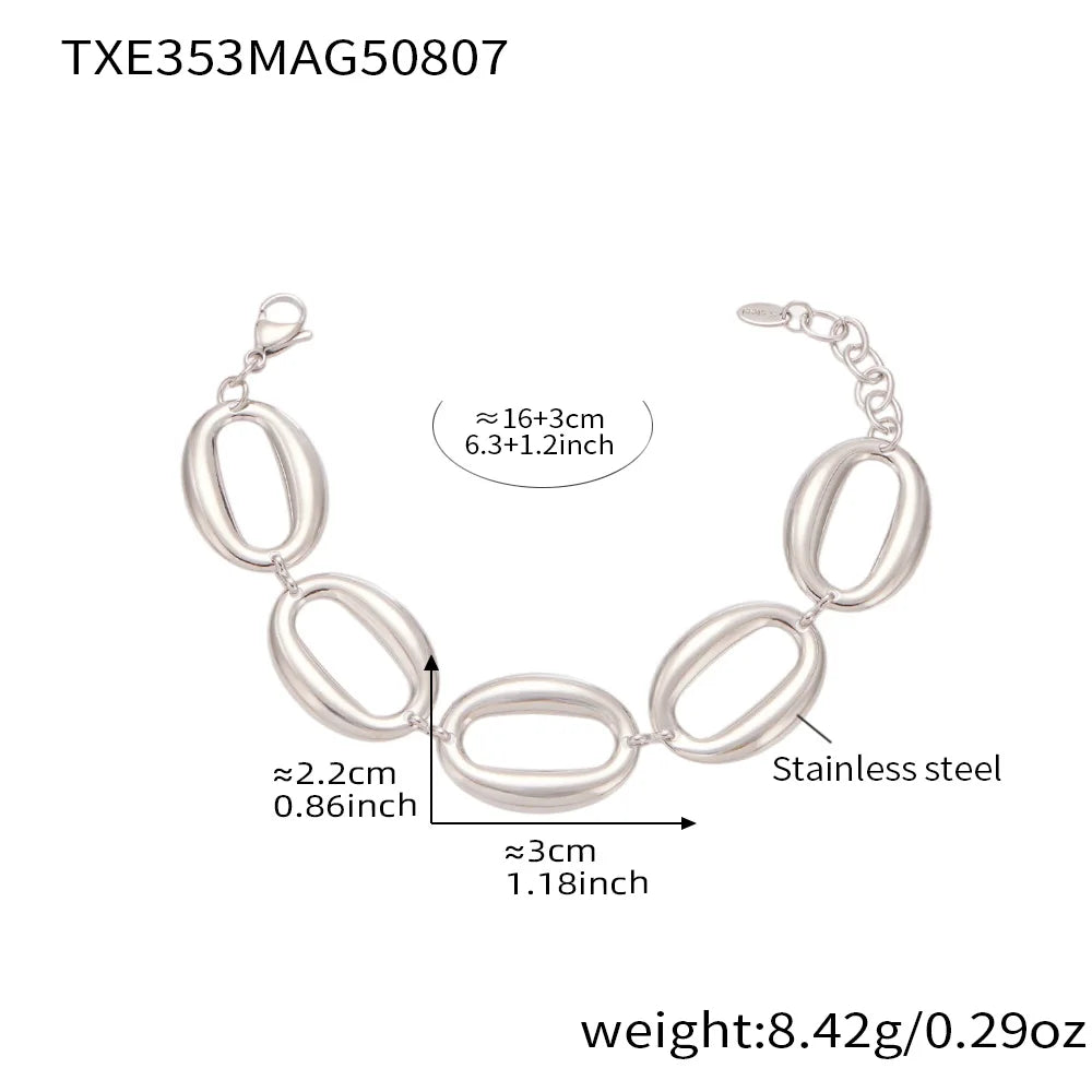 Stainless Steel Gold-Plated Oval Chain Necklace Bracelet Women's Punk Gold Color Silver Luxury Choker Waterproof Jewelry Set