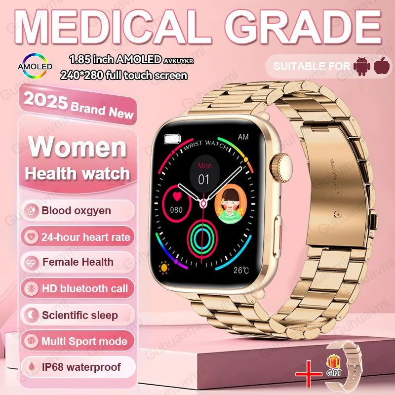 1.85-inch AMOLED Screen Smart Watch Women Bluetooth Call NFC Heart Rate Blood Pressure SP02 Lady Smartwatch For Xiaomi 2025 New