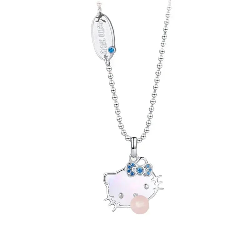 Sanrio Hello Kitty Necklace Anime Character Pink Peach Heart Crystal Cat Push-Pull Bracelet Pendant Couple Decoration Girl Gift