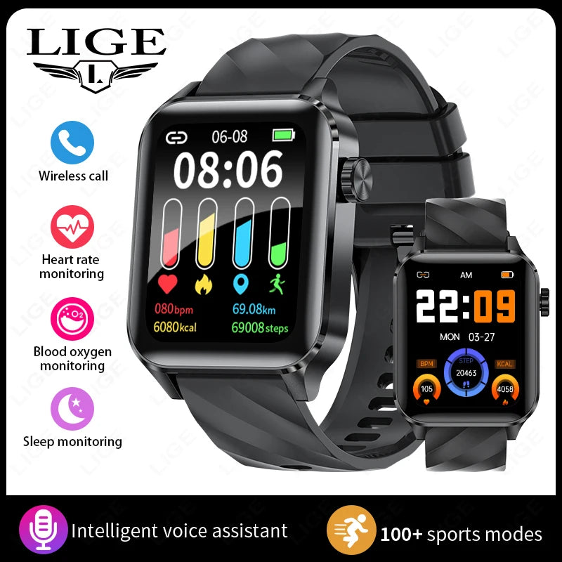 New LIGE Men Smart Watch Military Fitness Tracker Smartwatch Man Bluetooth Call Watches Waterproof Sports Smartwatch For Xiaomi