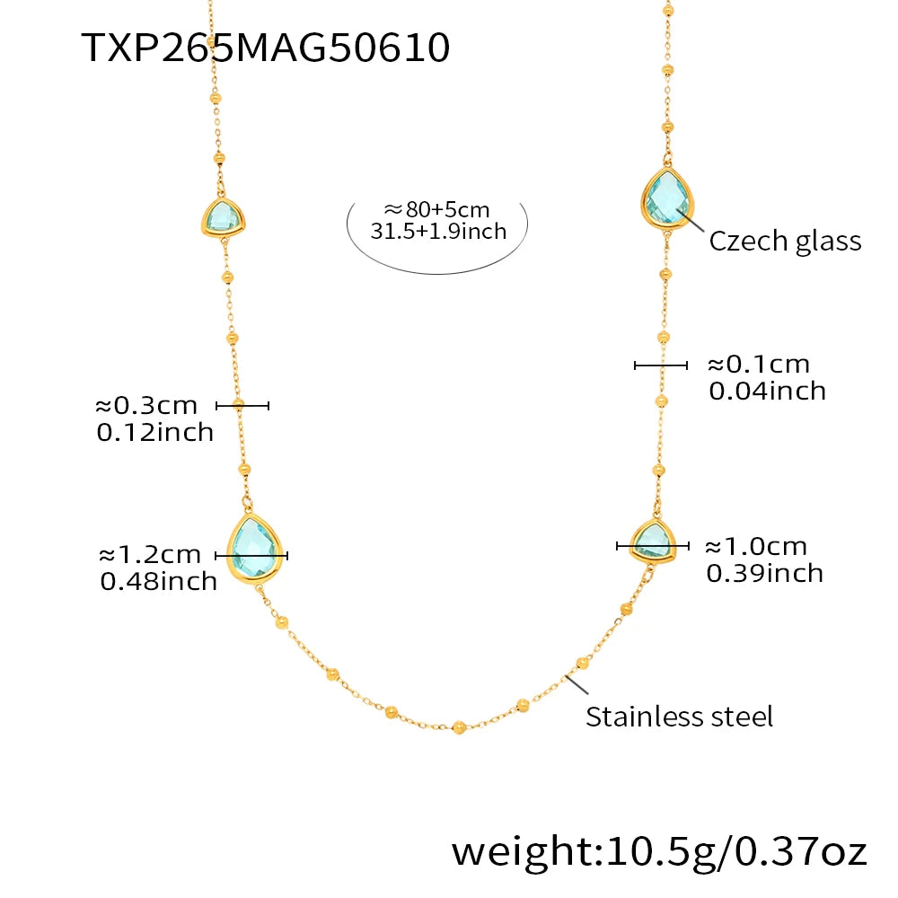 Colorful Waterdrop Stainless Steel Necklace for Women Luxury Czech Glass Gold Plated Cuff Open Bangle Charm Jewelry