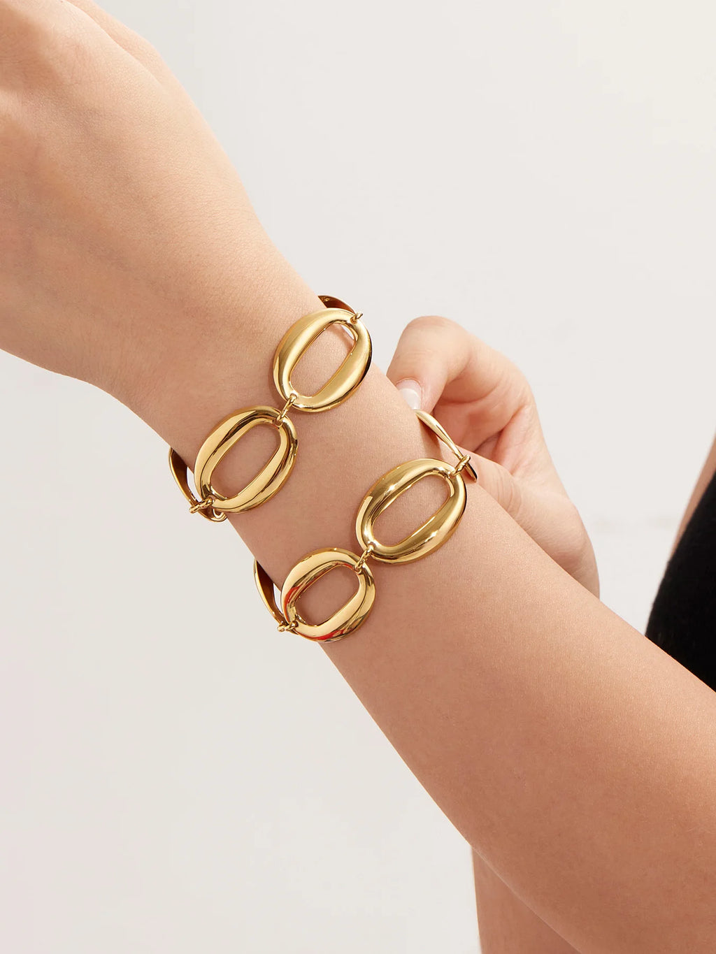 Stainless Steel Gold-Plated Oval Chain Necklace Bracelet Women's Punk Gold Color Silver Luxury Choker Waterproof Jewelry Set