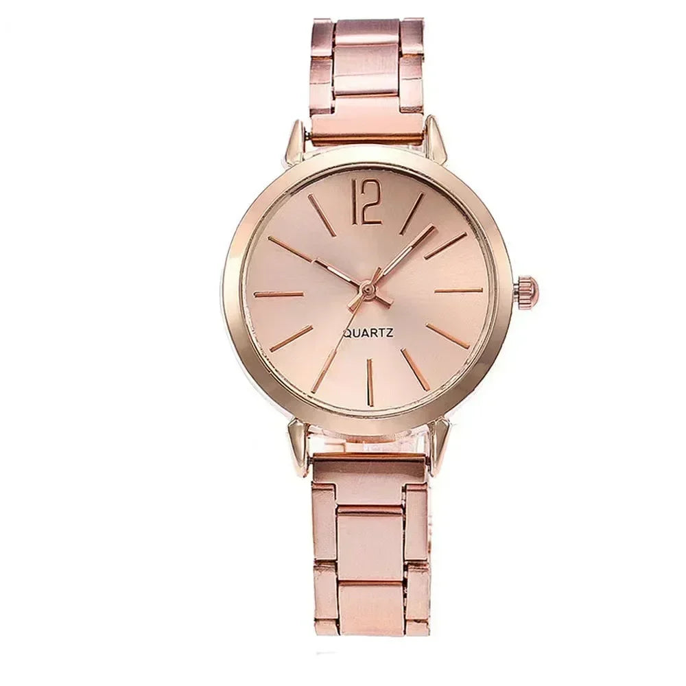 2pcs Set Luxury Watch for Women Simple Round Dial Stainless Fashion Gold Bracelet Quartz Wristwatch Ladies Watches Reloj Mujer