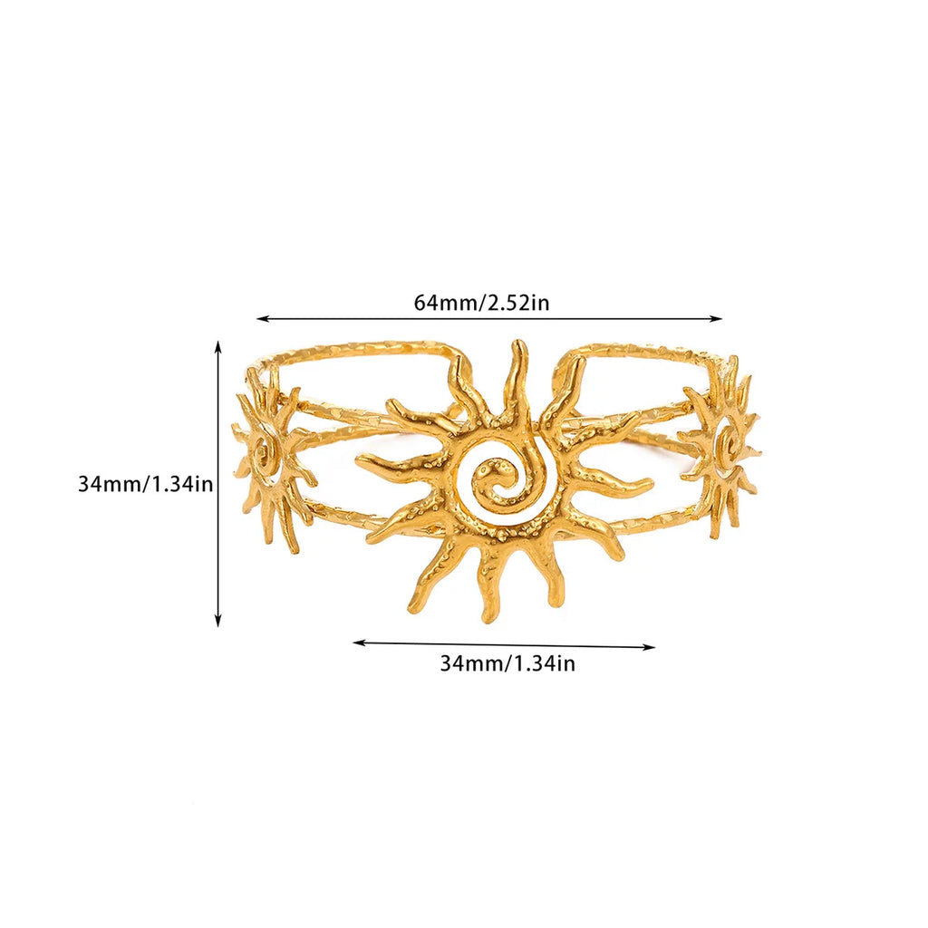 Spiral Hollow Sun Cuff Bracelet For Women Elegant Gold Stainless Steel Waterproof Fashion Bangle Jewelry Party Gift Брасле