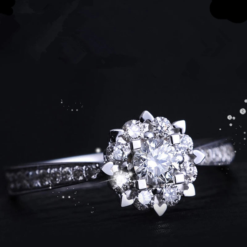 Luxury 925 Sterling Silver Classic Ring for Women  snowflake jewelry simple 30ct diamond ring imitation diamond women's ring