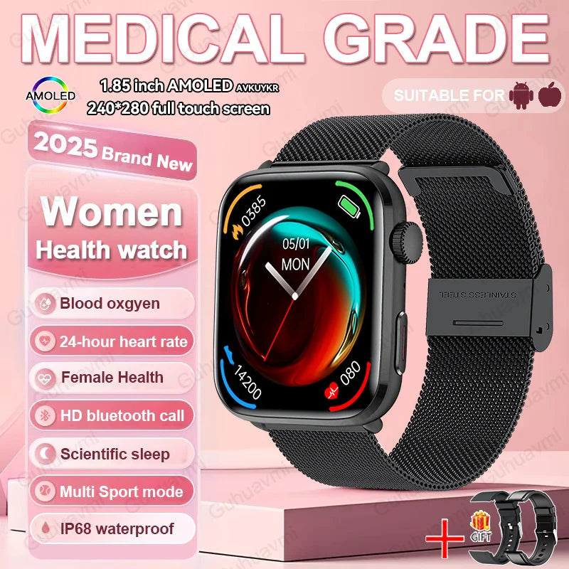 1.85-inch AMOLED Screen Smart Watch Women Bluetooth Call NFC Heart Rate Blood Pressure SP02 Lady Smartwatch For Xiaomi 2025 New