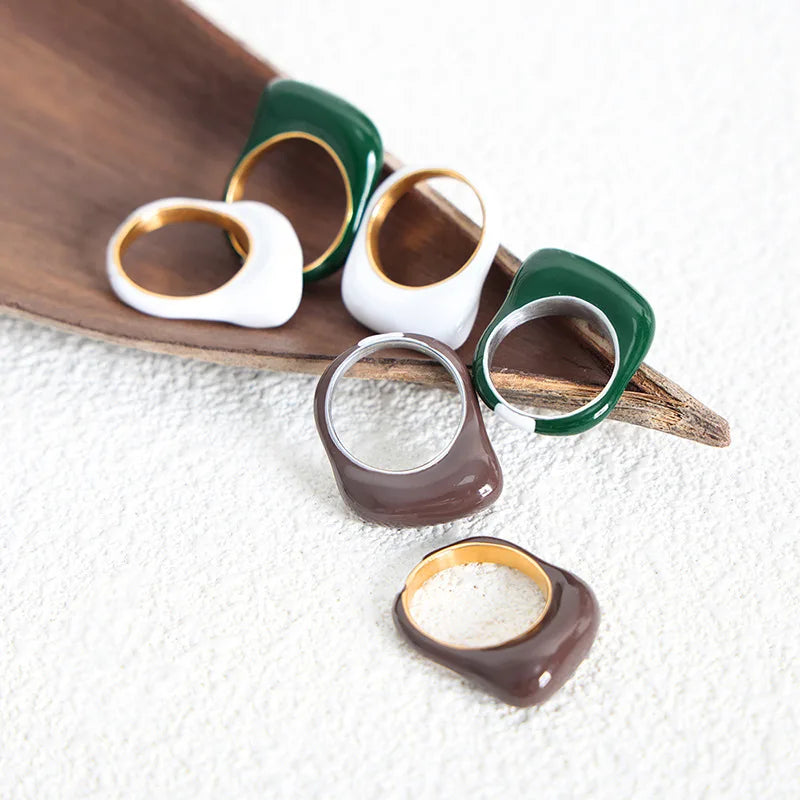 Multi Color Enamel Stainless Steel Rings For Women Gold Plated Waterproof Women's Aesthetic Ring Girls Rings Woman Jewelry Gifts