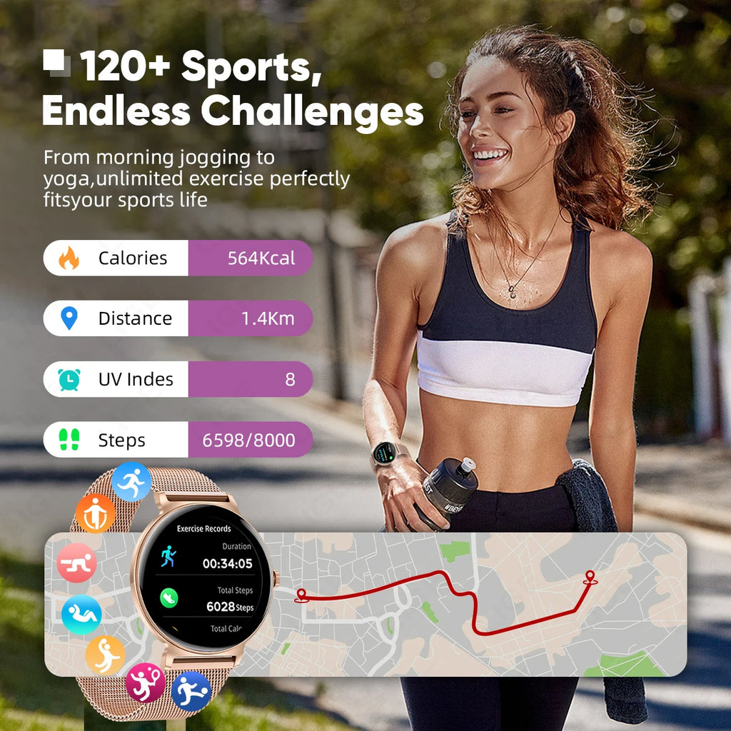 New 1.27" Full Touch Screen Ladies Smartwatch Ultra Thin 8mm Bluetooth Call Smart Watch Women Heart Rate Monitor For Android iOS