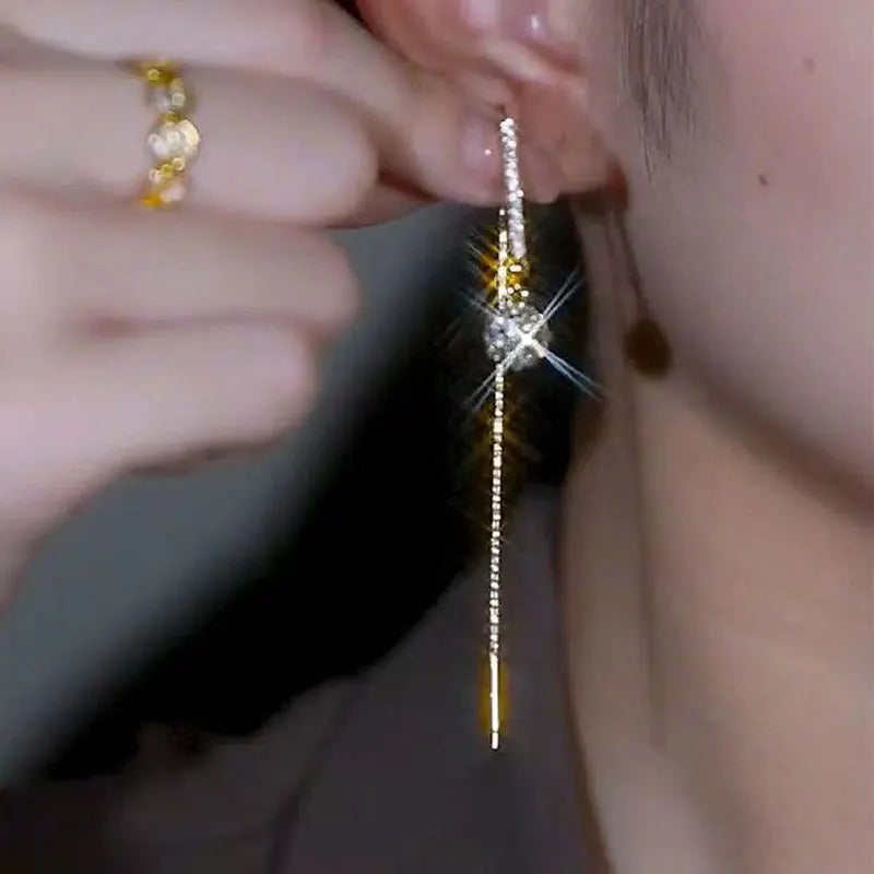 Luxury Temperament Green Zircon Drop Earrings For Women Korean Fashion Long Tassel Rhinestone Earring Wedding Party Jewelry