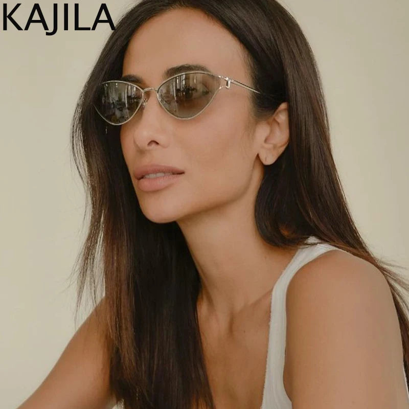 Sexy Cat Eye Sunglasses Women 2025 Luxury Brand Vintage Small Oval Punk Metal Frame Sun Glasses For Ladies Retro Eyewear Shades