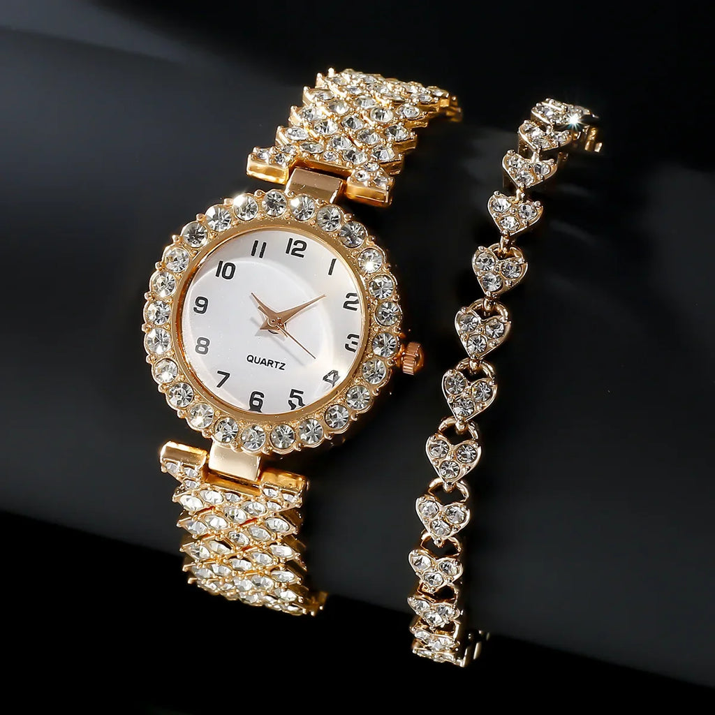 2pcs Luxury Fashion Women Watch Set Silver Strap Ladies Quartz Wristwatch Alloy Bracelet for Ladies Jewelry Set Clock Gift