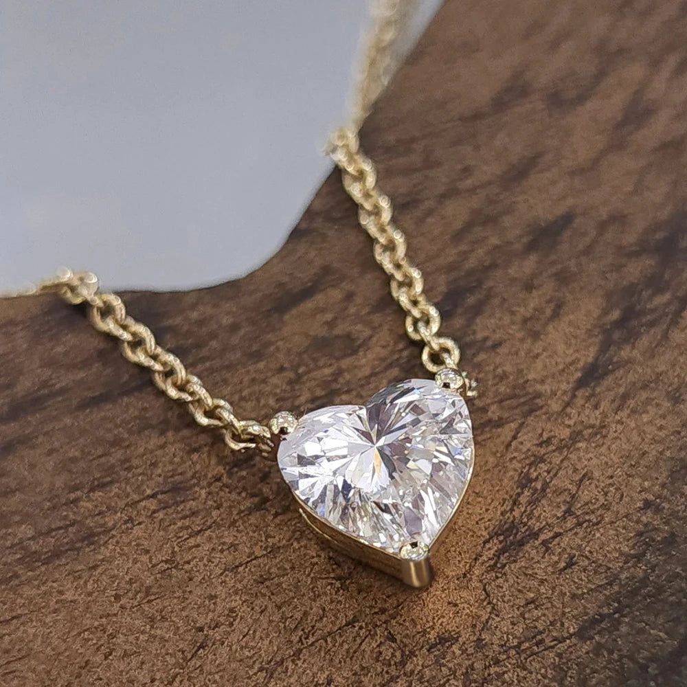 1-3Carat Heart Cut Moissanite Pendant Necklace for Woman S925 Silver Plated 18k Gold Solitaire Diamond Neckchain  Certified