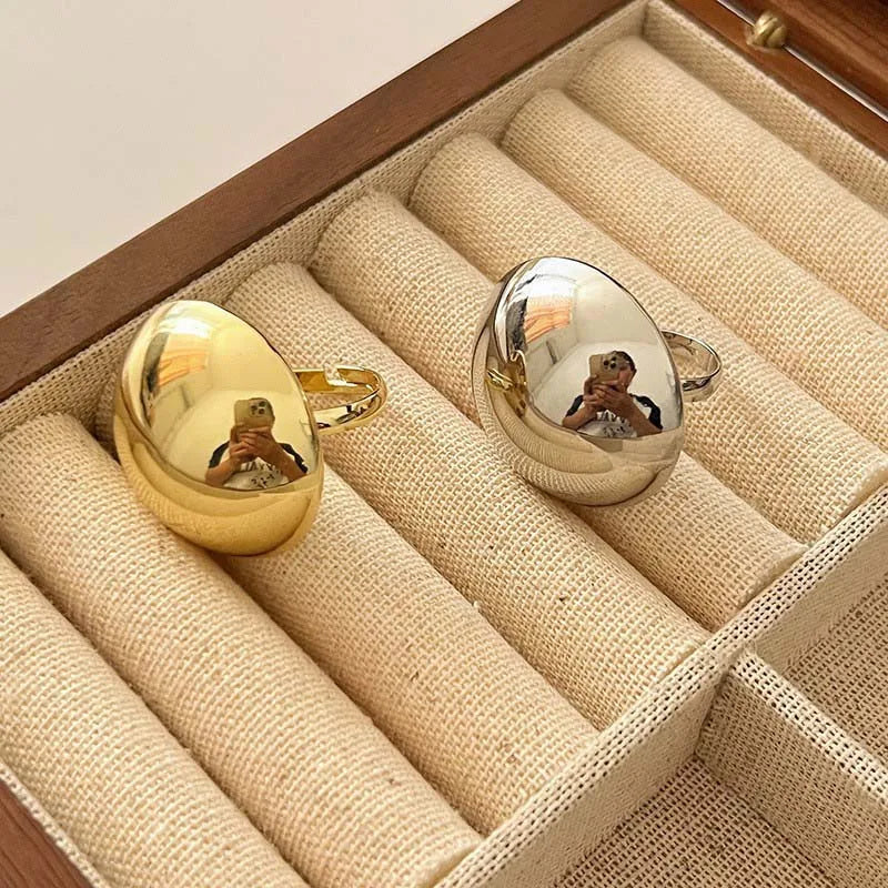 Exaggerated Metal Glossy Round Ball Shape Ring for Women Men Fashion Gold Silver Color Geometric Adjustable Rings Jewelry