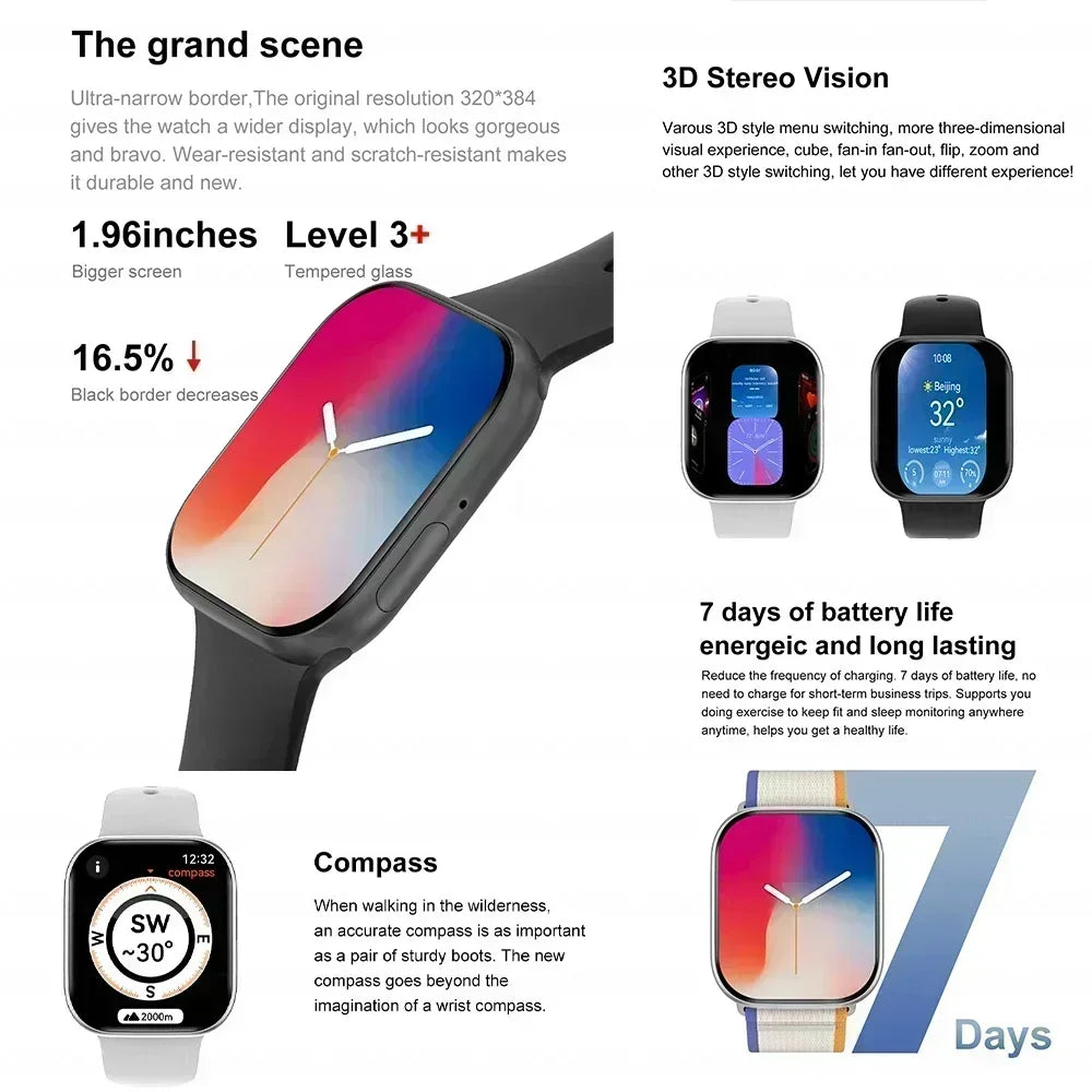 2025New For Apple DT Watch 10 Smart Watch Men HD AMOLED 32GB Memory Music 3D Surround Bluetooth Call Waterproof Smartwatch Woman