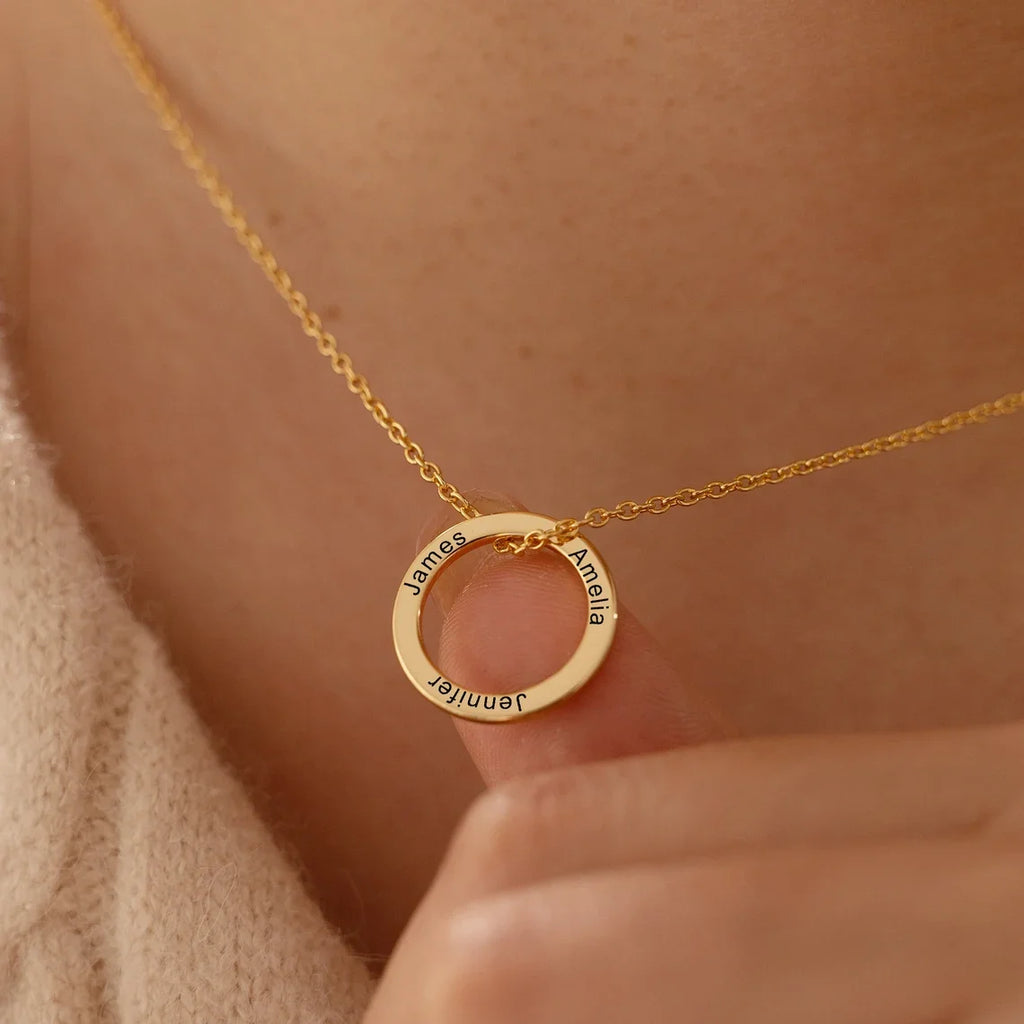 COOLTIME Custom Name Round Pendant Necklace Stainless Steel Trend Engraved Letter Necklace Jewelry Gift for Women