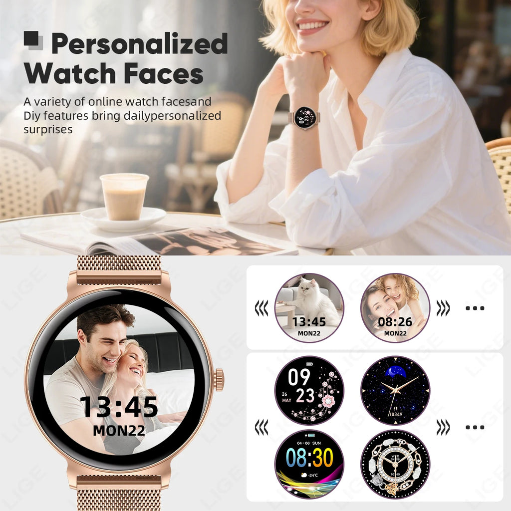 New 1.27" Full Touch Screen Ladies Smartwatch Ultra Thin 8mm Bluetooth Call Smart Watch Women Heart Rate Monitor For Android iOS