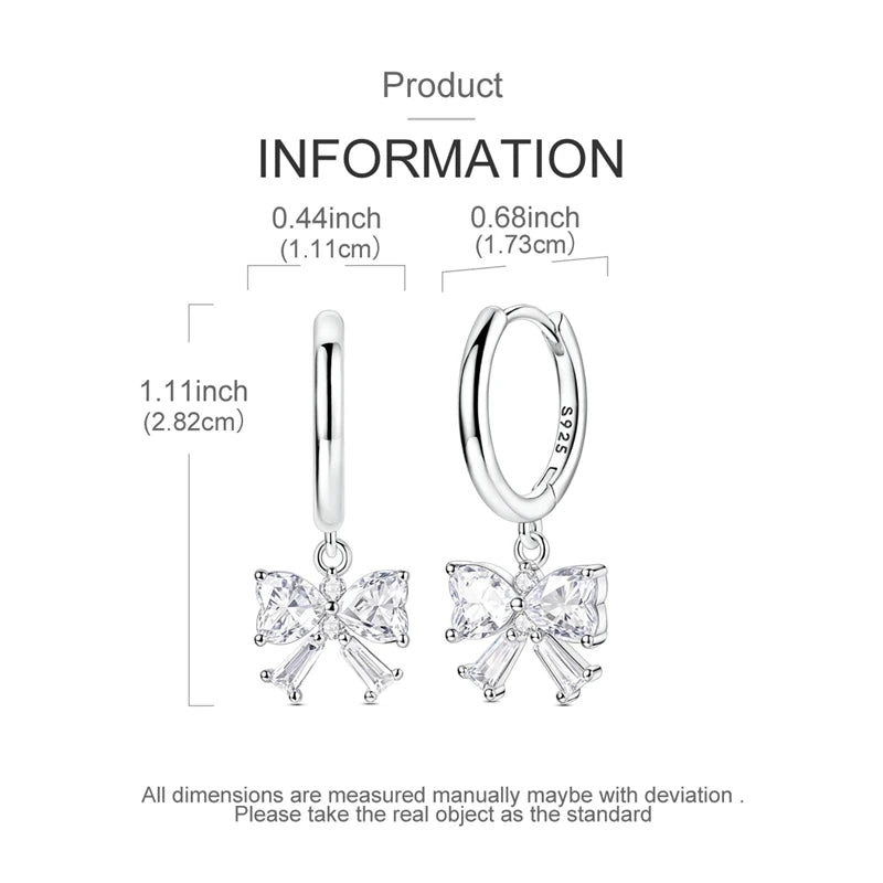 Original 925 Sterling Silver Bow Earrings Women 2025 Zircon Ear Studs Sparkling Pave Hoop Earring Anniversary Jewelry Gift