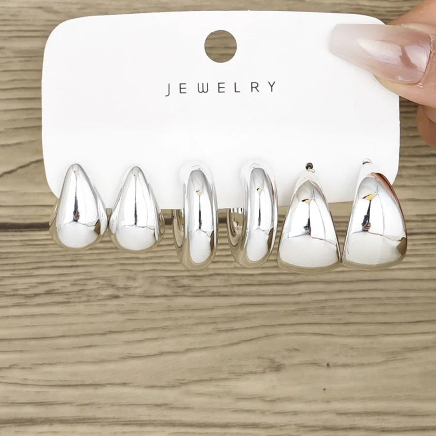 6pcs Stainless Steel Waterdrop Hoop Earring Set for Women European and American Minimalist Smooth Circle Drop Earring Jewelry