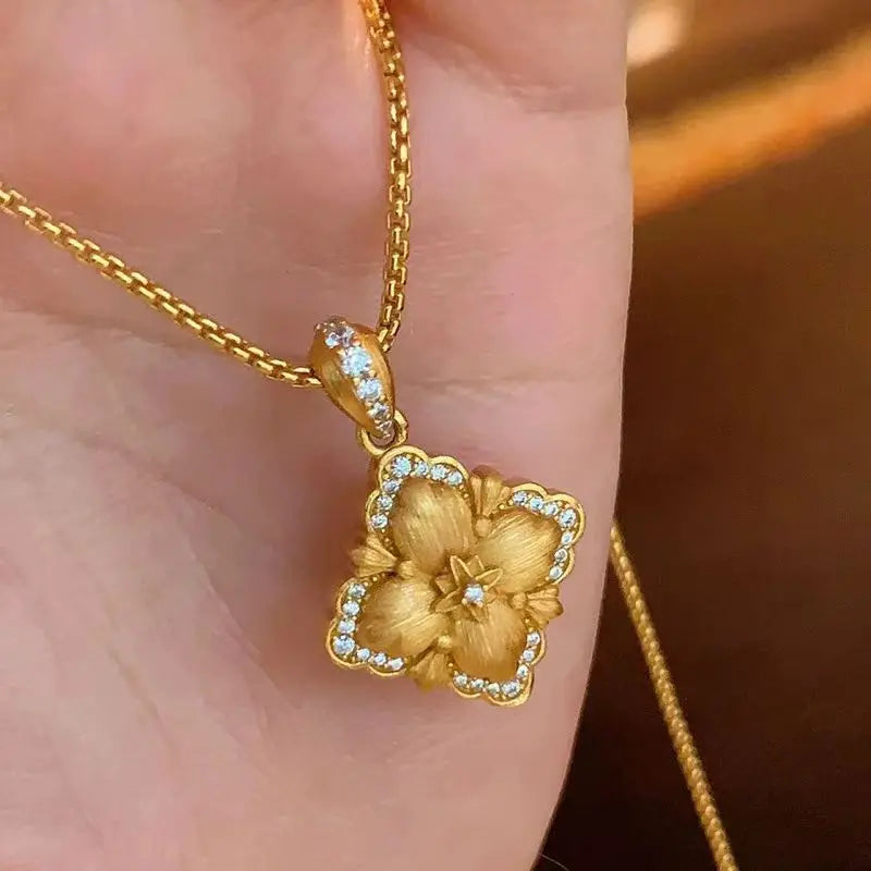 Luxury 24K real gold necklace Italian brushed craft au9999 gold retro palace Buqi style autumn and winter collarbone chain