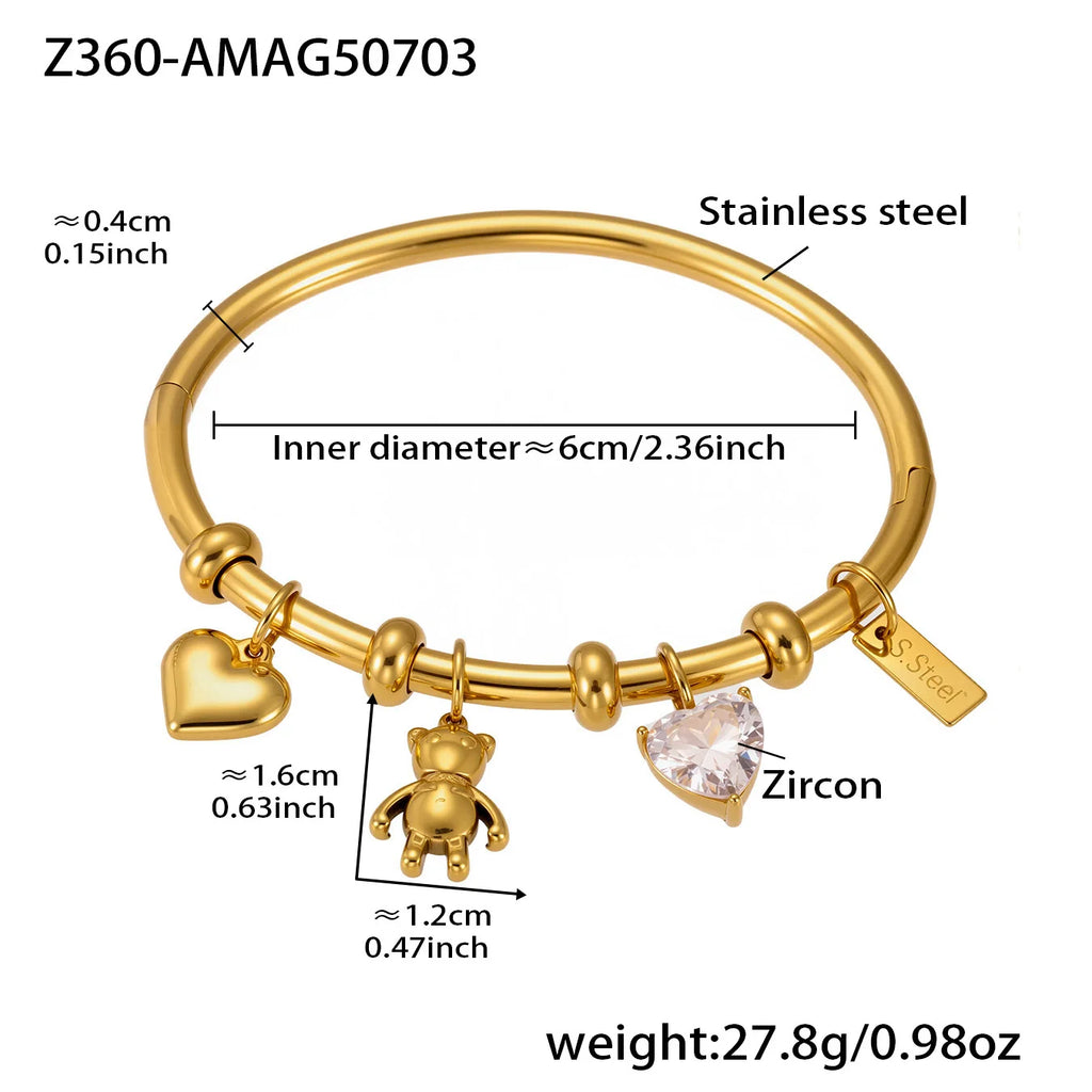 Nivora Stainless Steel Little Bear Heart Zircon Elephant Drop Pendant Bangles For Women Wrist Wedding Fashion Bracelets Jewelry
