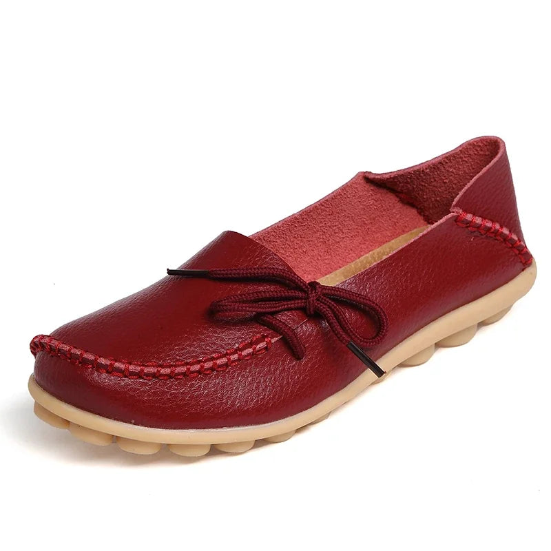 Moccasins Women Flats  Autumn New Woman Loafers Genuine Leather Female Shoes Slip on Ballet Bowtie Women's Shoes Big Size