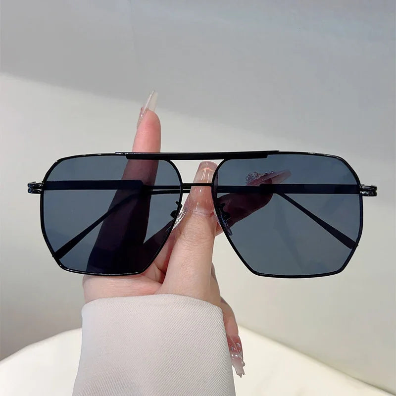 KAMMPT Vintage Oversize Sunglasses Men Fashion Double Bridge Outdoor Shades Trendy Brand Design Anti-UV Sun Glasses for Driving