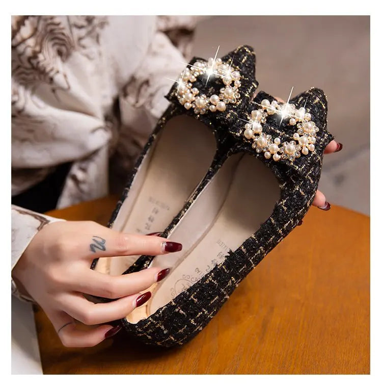 Mixed Colors Shallow Mouth Shoes Autumn Women's Moccasins Casual Female Sneakers Pearl Decorateion Flats Modis Low Heels Pointed