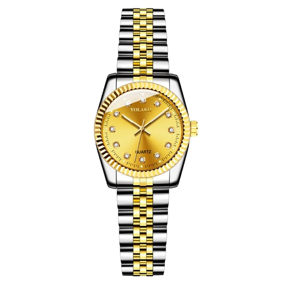 Watches for Women Simple Casual Student Fashion Quartz Diamond-Encrusted Steel Band Calendar Gold Set Men's Watch Couple