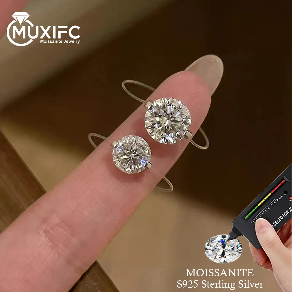 MUXIFC Transparent Fishing Line Moissanite Engagement Ring for Women S925 Silver GRA Pink Blue Diamond Ring Wedding Band Jewelry