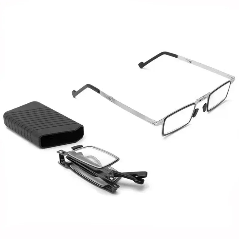 Metal Folding Reading Glasses with Case Men Women Portable Presbyopia Eyewear Round Square Blue Light Blocking Computer Glasses