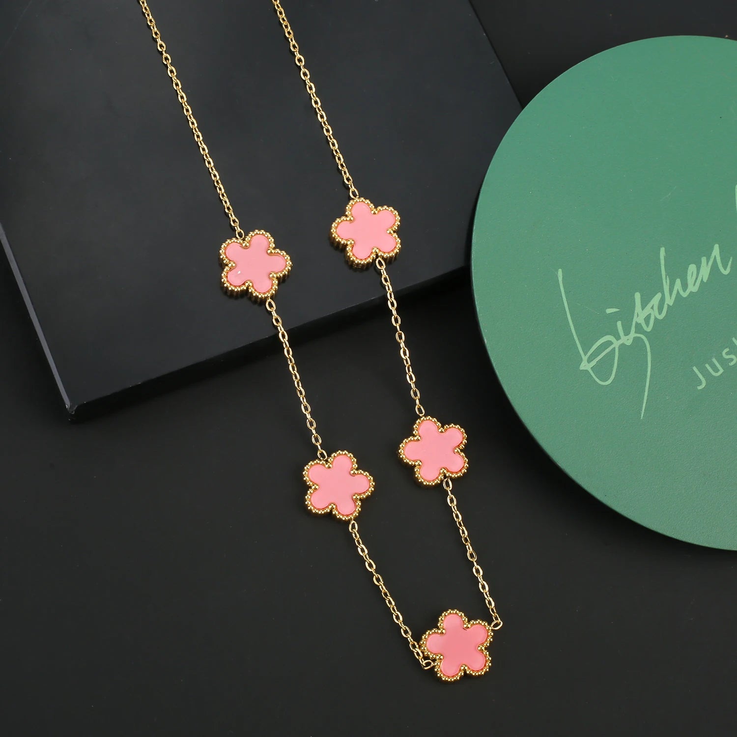 INS Hot Sale Stainless Steel Five Laef Flower Clover Bracelet Jewelry Set Necklace Earrings For Woman Daily Wear Brand Jewelry