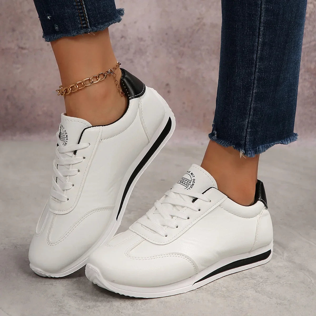 Large Size Women's Fall Hot Sale Of The Season Fashion Contrast Color Leather Surface AG Shoes Casual Sports Shoes with Lace Des