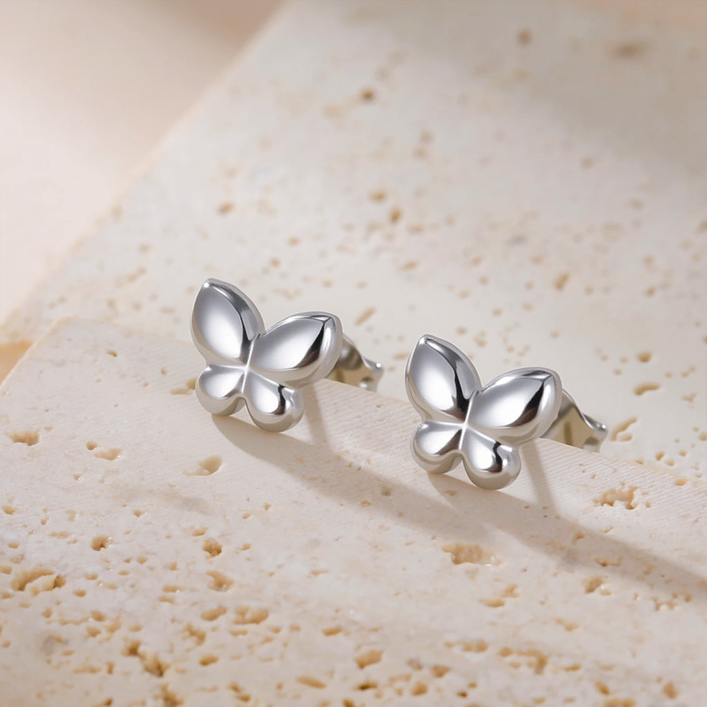 Teamer Mini Glossy Butterfly Stud Earrings Women Girls Gold Color Stainless Steel Cute Animal Jewelry Wholesale Birthday Gift