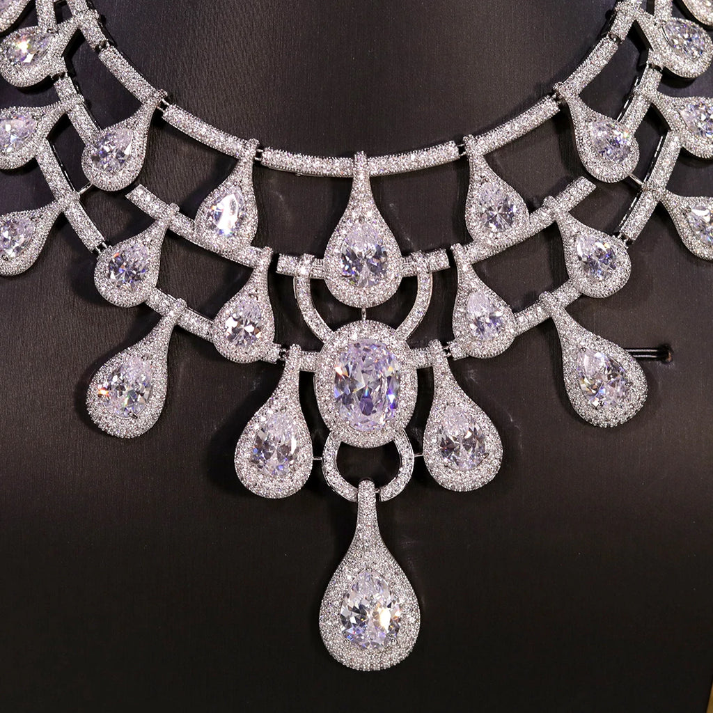 ASNORA Luxury 2PCS Big Water Drop Pendant Necklace African Jewelry Set For Women Wedding Party CZ Dubai Bridal Jewelry Indian