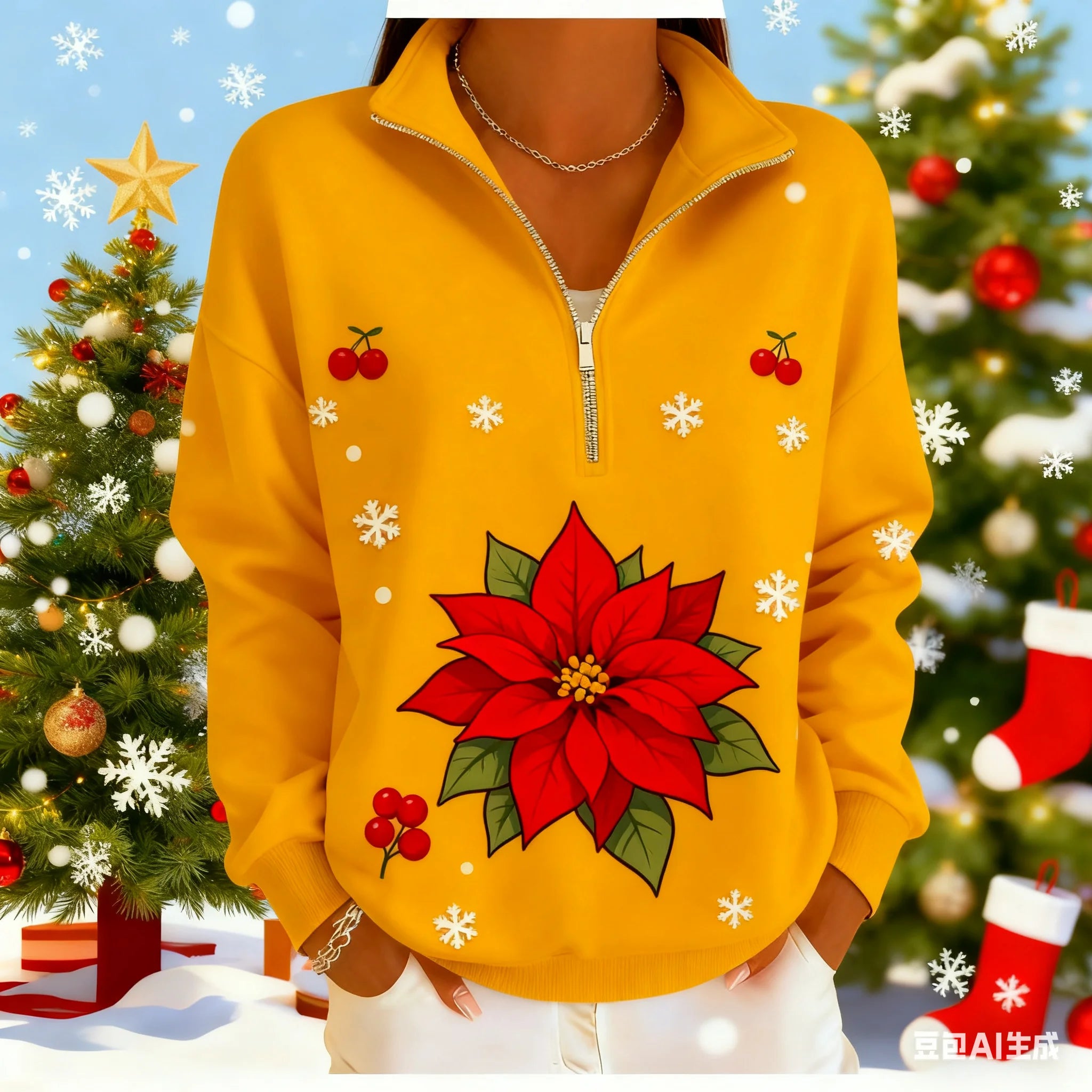 Christmas Women's Sweatshirt pet pattern printed Zipper pullover sweater autumn and winter Women's clothing polyester sweatshirt