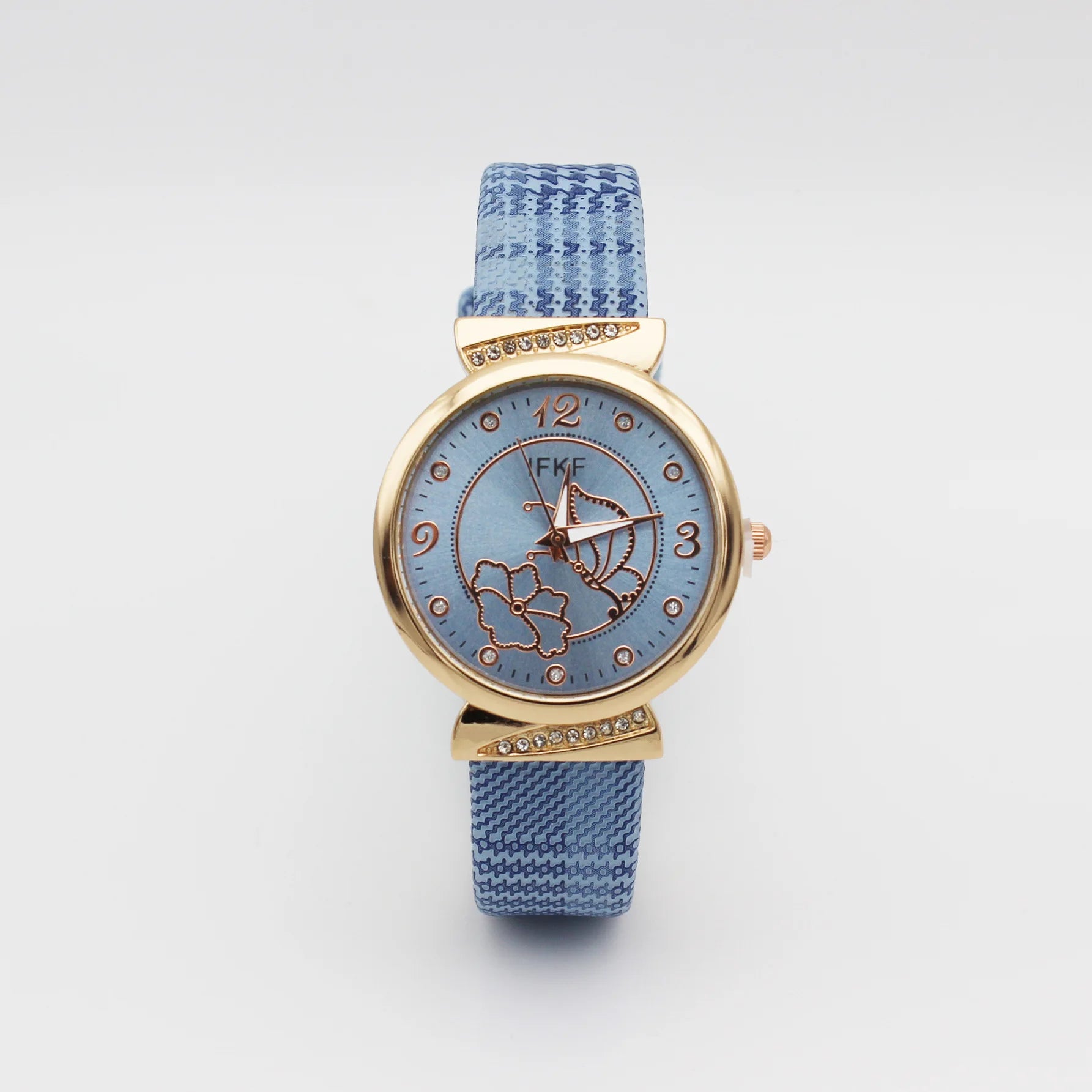 Elegant Rhinestone Butterfly Watch for Women Flower Quartz Crystal Dress Watch with Plaid Leather Strap Fashion Ladies Wristwatc