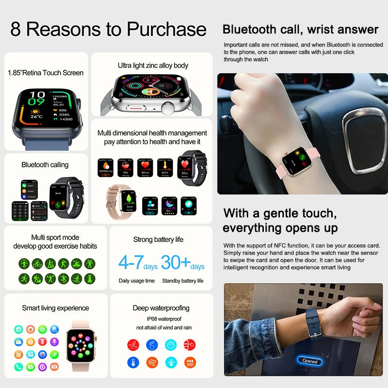 1.85-inch AMOLED Screen Smart Watch Women Bluetooth Call NFC Heart Rate Blood Pressure SP02 Lady Smartwatch For Xiaomi 2025 New