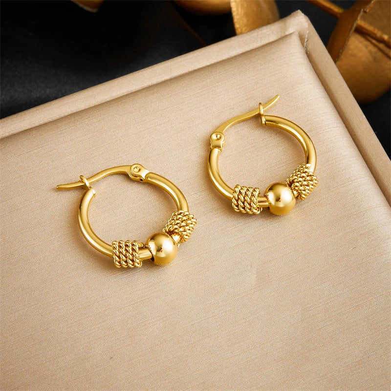 DIEYURO 316L Stainless Steel Golden Hollow Woven Circular Shape Earrings For Womens Fashion 2024 New Ear Jewelry Lady Gift Party