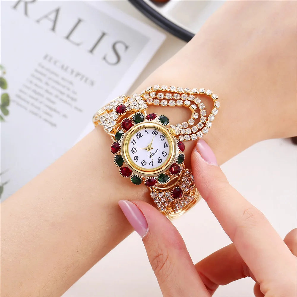 Women Shine Bracelet Watch Luxury Elegant Rose Gold Stainless Steel Wristwatch Ladies Rhinestone Clock Montre Femme Relojs saati