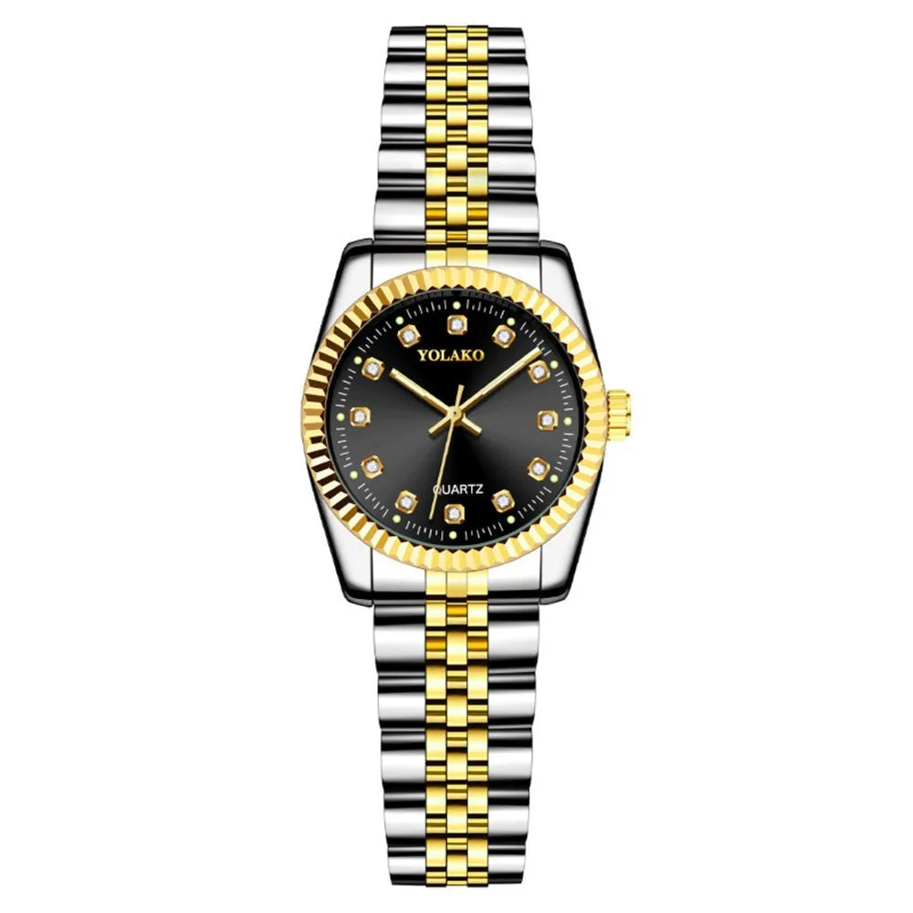 Watches for Women Simple Casual Student Fashion Quartz Diamond-Encrusted Steel Band Calendar Gold Set Men's Watch Couple